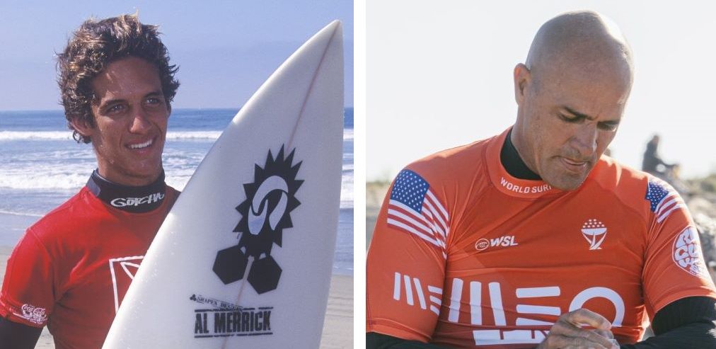 Kelly Slater with hair (left) and bald (right)