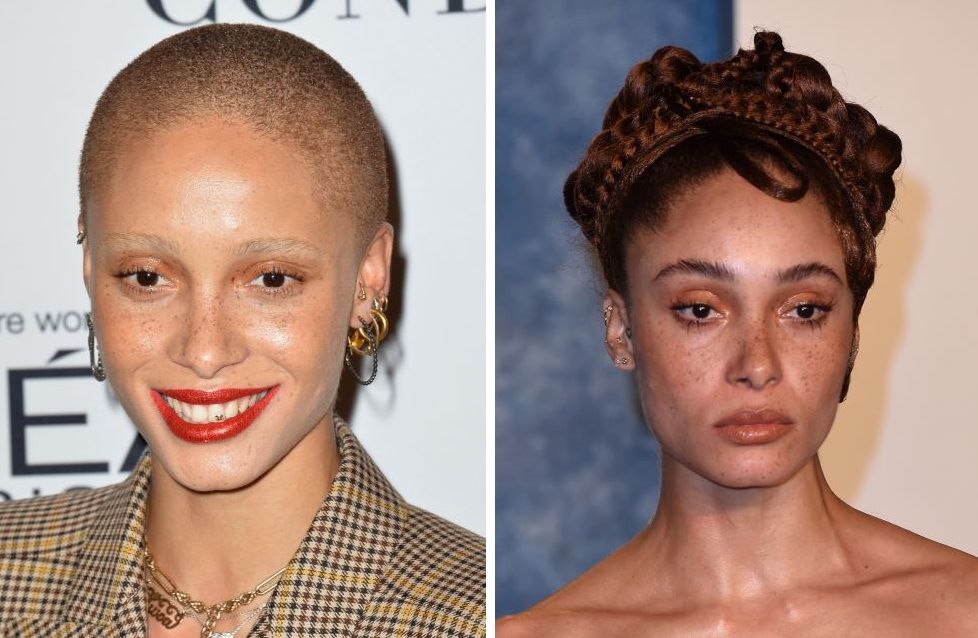 Adwoa Aboah bald (left) and with hair (right)