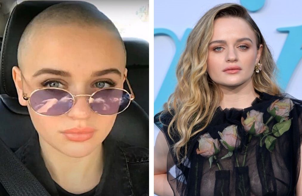 Joey King bald (left) and with hair (right)