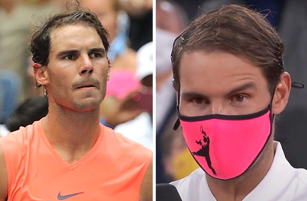 Rafael Nadal in 2018 (left) and 2020 (right)