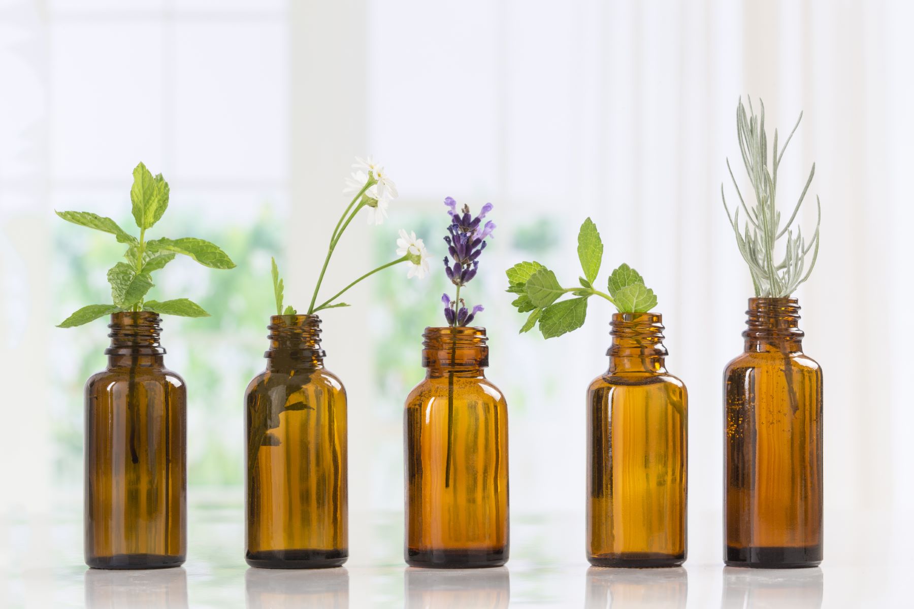 Various essential oil bottles