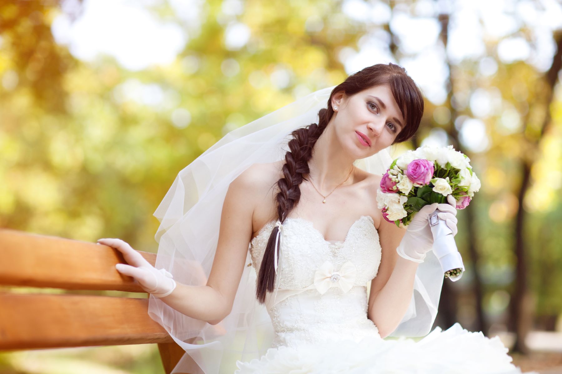 Bride with a single French braid