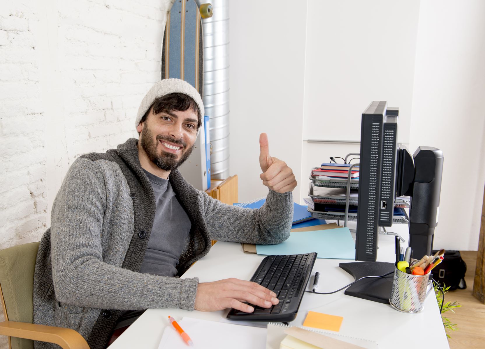 Man accessorising with a beanie to hide balding spots