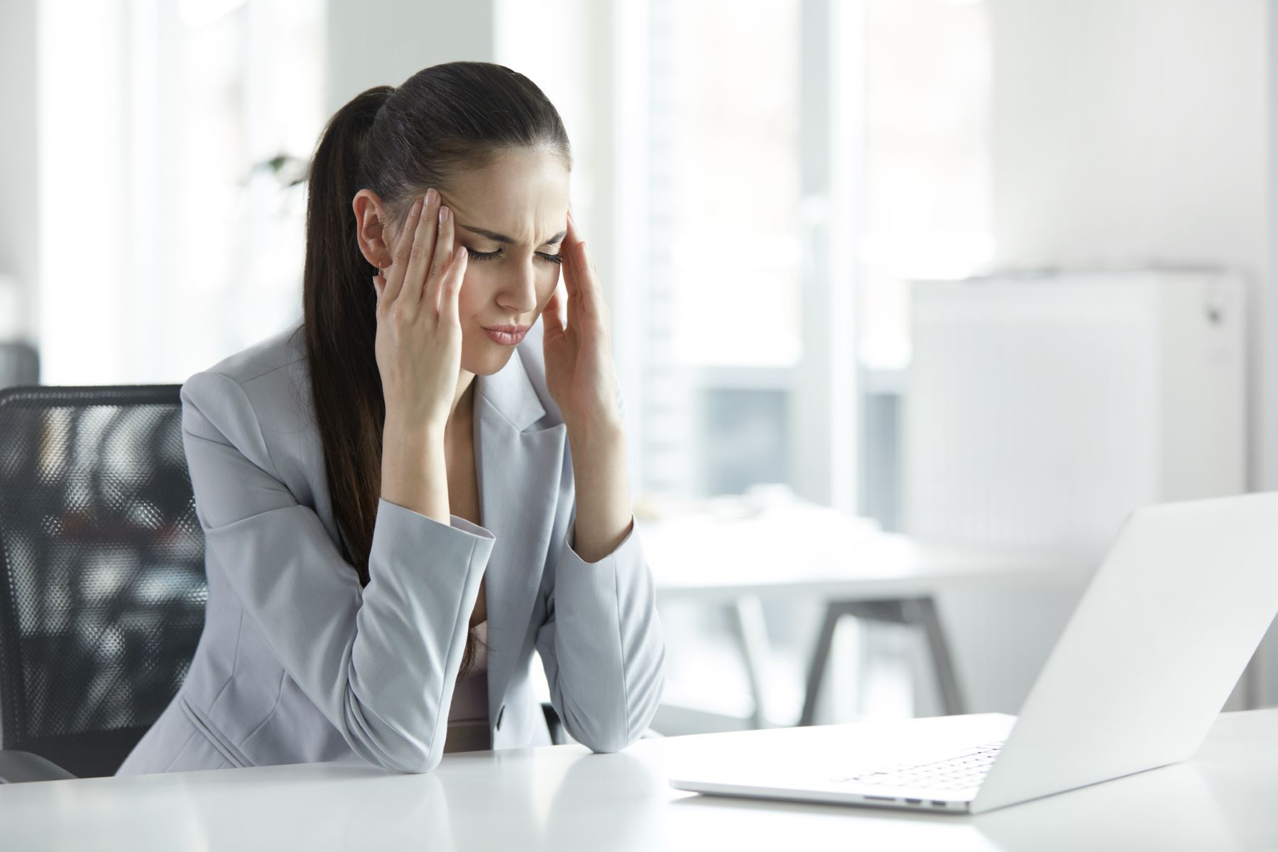 Stressed woman with straight type 1 hair