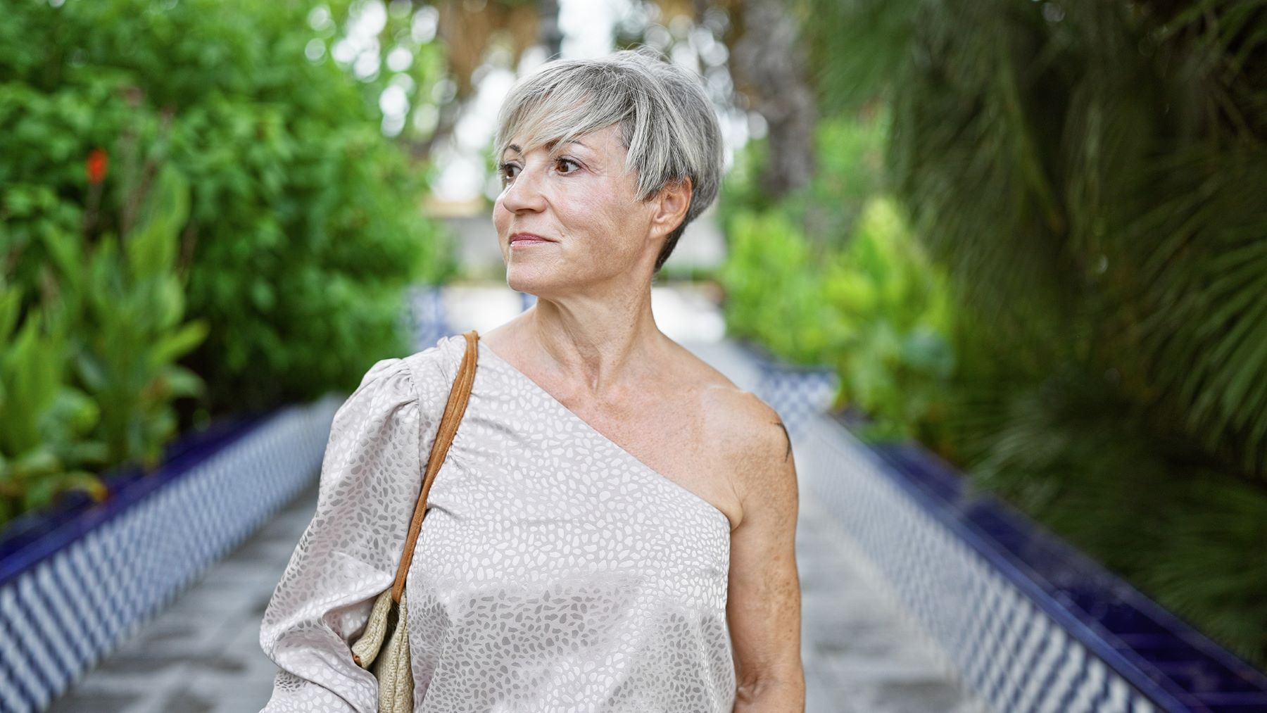 Greying woman with a youthful hairstyle