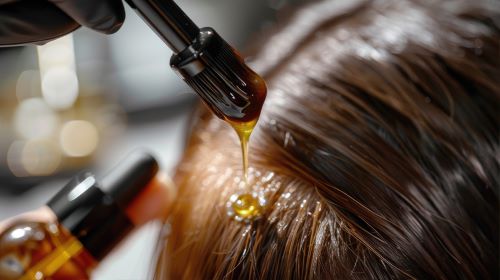 Applying pumpkin seed oil to hair at the root