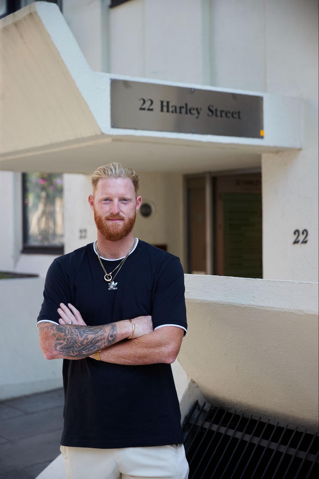 Ben Stokes outside the Wimpole Clinic on Harley Street