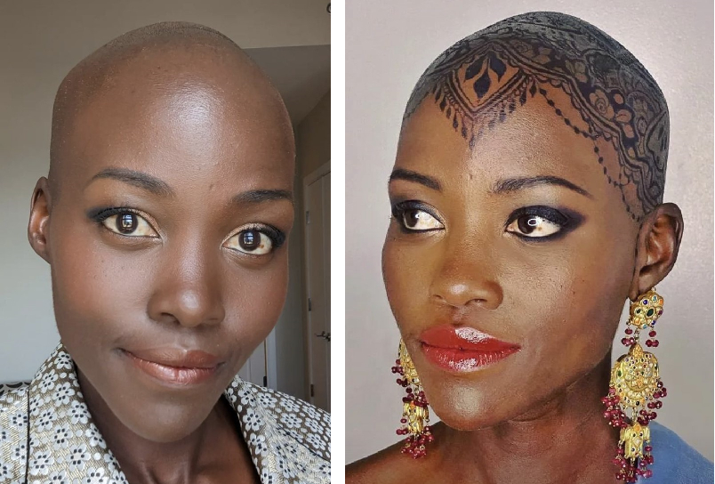 Lupita Nyong'o with painted bald head