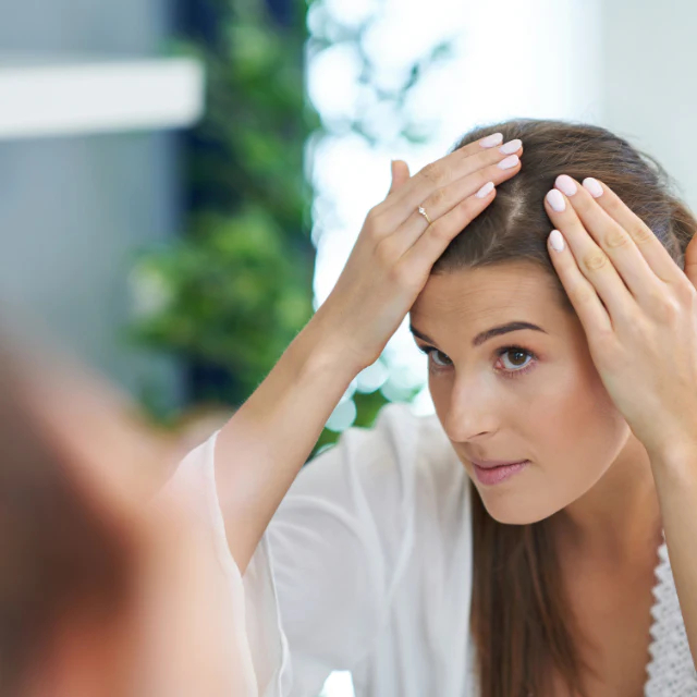 woman inspecting her hair